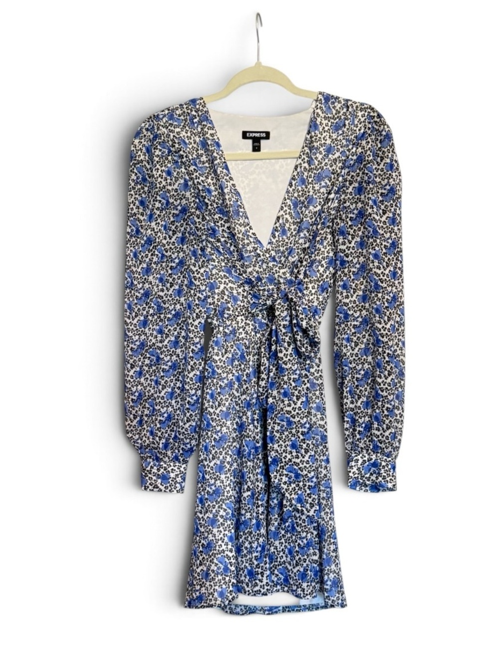 Express Blue & White Floral Tie-Front Mini Dress Worn Once Size Small